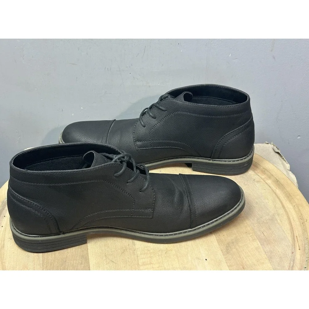 Perry Ellis Portfolio Boots Mens Size 11.5 Black Faux Leather Chukka David Dress